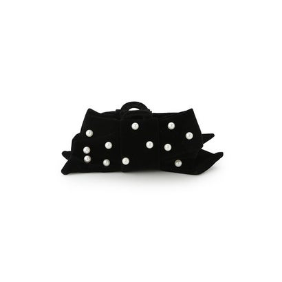 【ルエル】ベロアパールリボンヘアクリップ （BLK）｜詳細画像