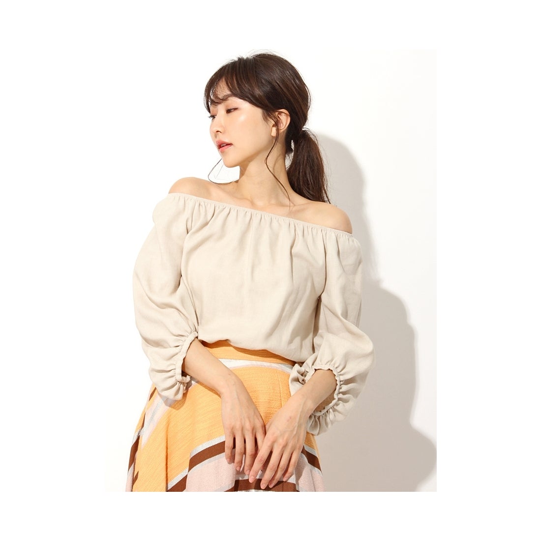 FRAY I.D パフスリーブオフショルブラウス ベージュ -ファッション通販 