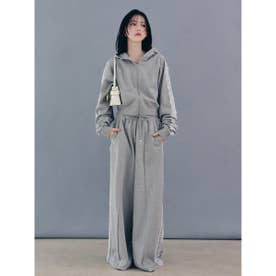 【ウォッシャブル】レースデザインスウェットワイドパンツ （GRY）
