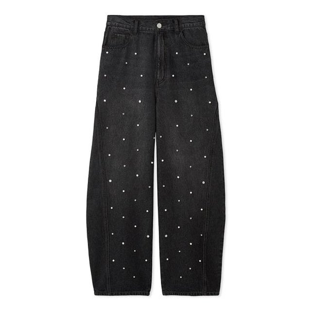 パールビジューデニムパンツ （BLK）