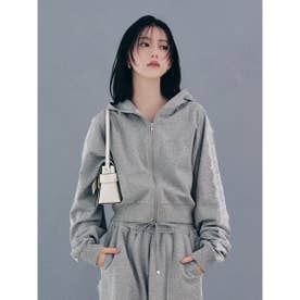 【ウォッシャブル】レースデザインスウェットショートパーカー （GRY）