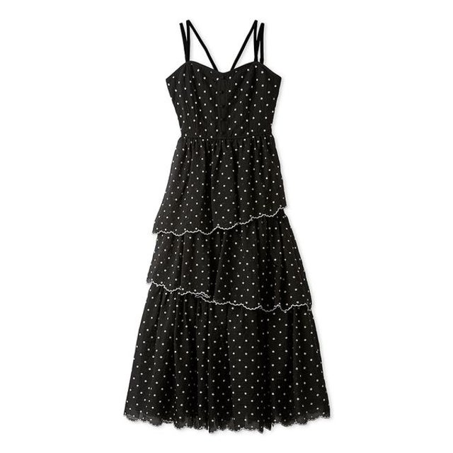ドットスカラップティアードワンピース （BLK）