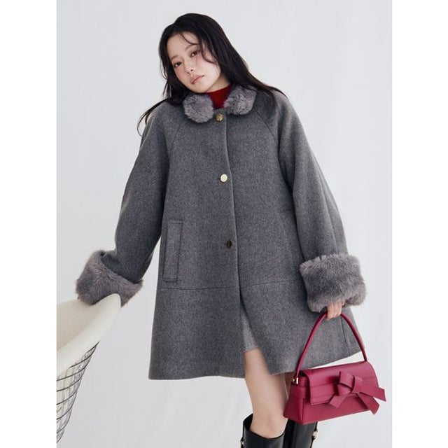 2wayファートリムノーカラーコート （GRY）