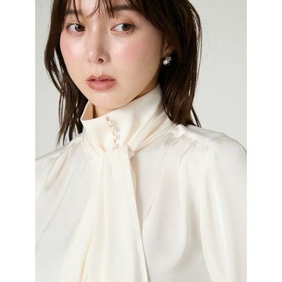 【ウォッシャブル】パールモチーフボウタイブラウス （OWHT）｜詳細画像
