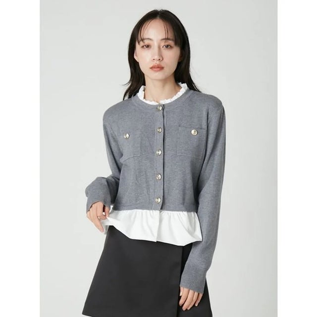 バルーンヘムドッキングニットカーディガン （GRY）