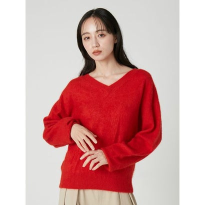 カシミヤシルク混Vネックニット （RED）｜詳細画像