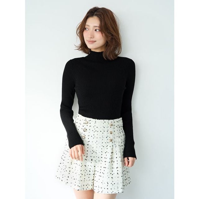 【ウォッシャブル】シルクブレンドハイネックリブニット （BLK）