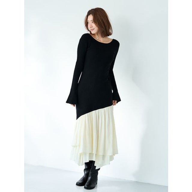 ティアードコンビニットワンピース （BLK）