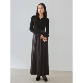 ポロカラーニットコンビワンピース （BLK）