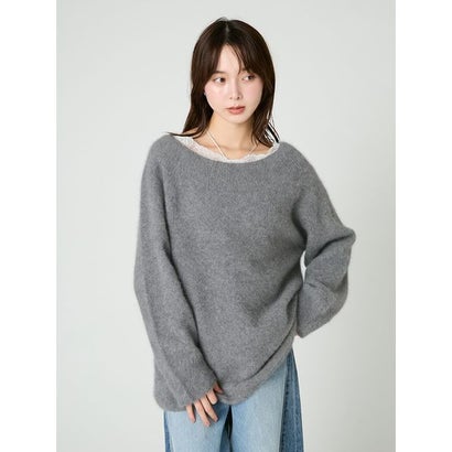 ラクーン100％オフショルニットチュニック （GRY）｜詳細画像