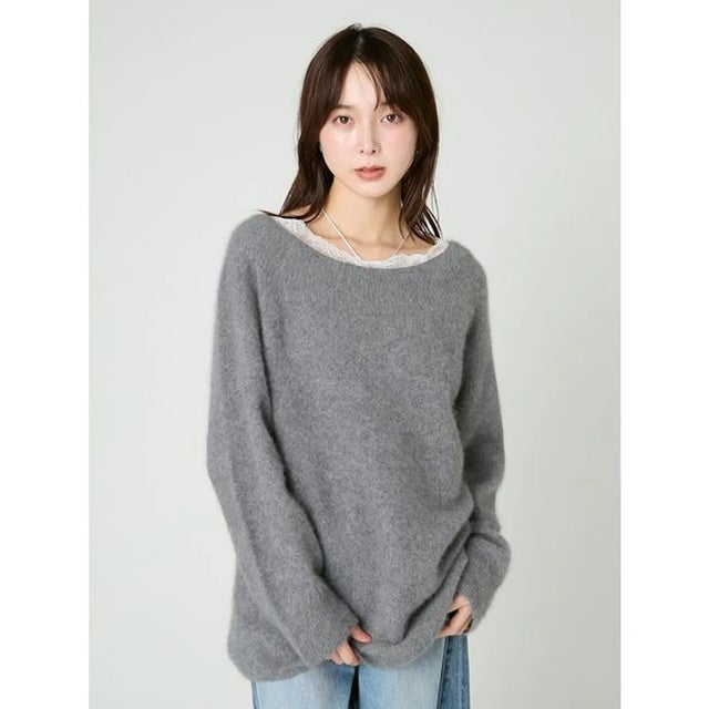 ラクーン100％オフショルニットチュニック （GRY）
