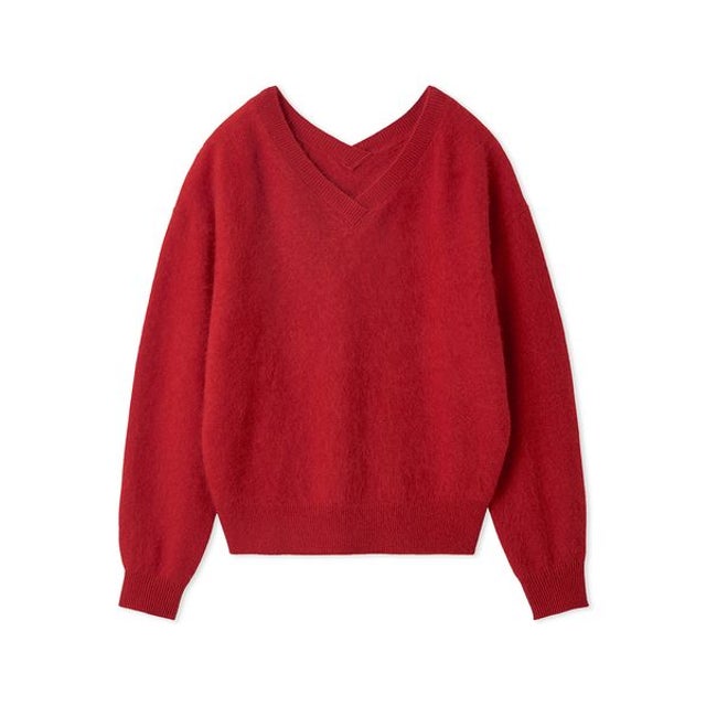 カシミヤシルク混Vネックニット （RED）
