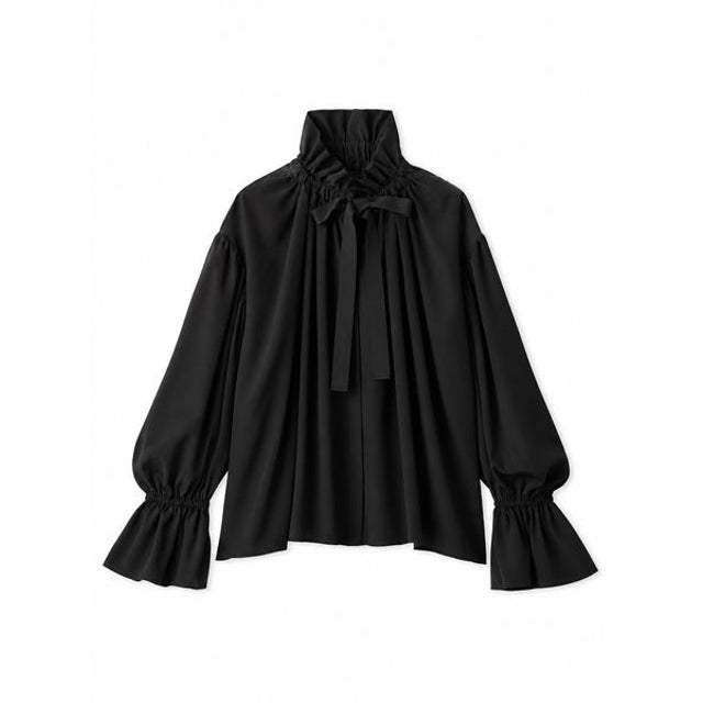 フリルカラーボウタイブラウス （BLK）