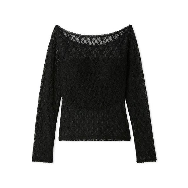 カップインオフショルレースカットソー （BLK）