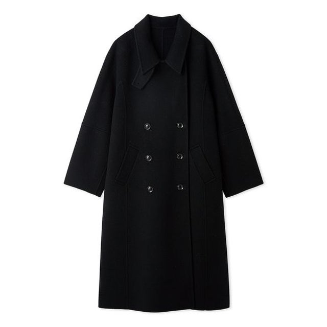 コクーンスリーブウールリバーロングコート （BLK）
