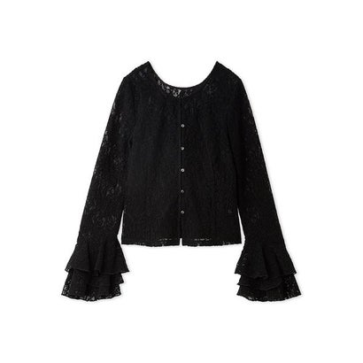 フレイ アイディー FRAY I.D ベロアレースダブルフリルカフスブラウス （BLK）｜詳細画像