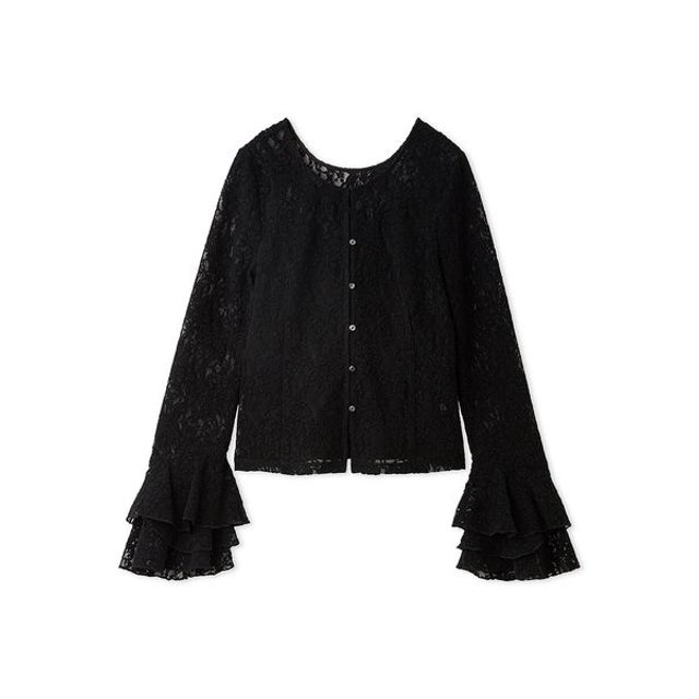 ベロアレースダブルフリルカフスブラウス （BLK）