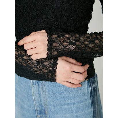カップインオフショルレースカットソー （BLK）｜詳細画像