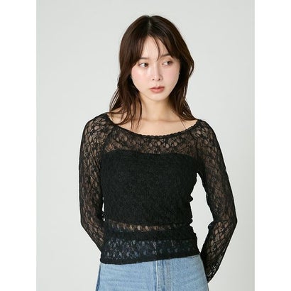 カップインオフショルレースカットソー （BLK）｜詳細画像