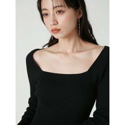 スクエアネックリブニットプルオーバー （RED）｜詳細画像