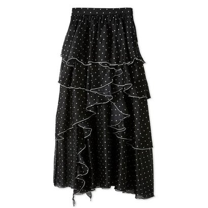 ドットプリントラッフルティアードスカート （BLK）｜詳細画像