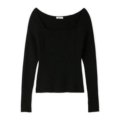 スクエアネックリブニットプルオーバー （BLK）｜詳細画像