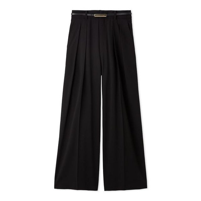 合皮ベルト付マーベルトタックワイドパンツ （BLK）