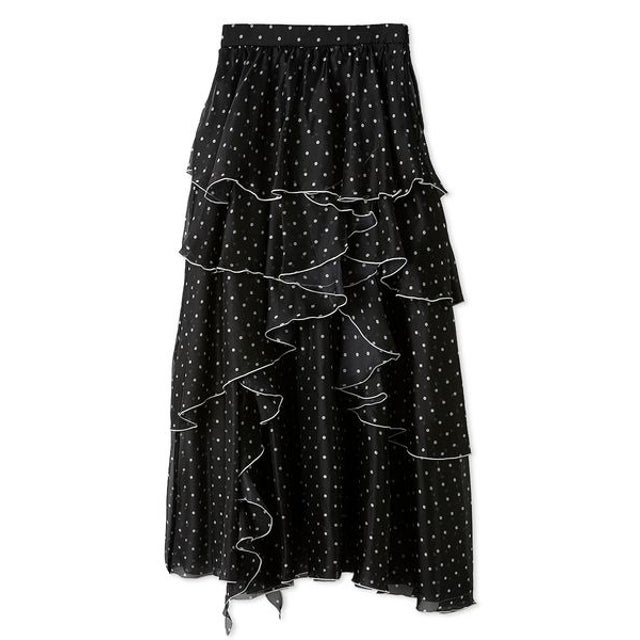 ドットプリントラッフルティアードスカート （BLK）
