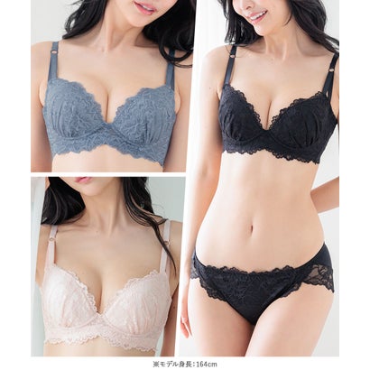 華やか大輪レースでベーシック進化する盛り胸メイクブラの定番「LACY MAKE」 「スタイルアップブラ001 ペアブラジャー（ワイヤー有り）」 ブラジャーショーツセット （レッド）｜詳細画像
