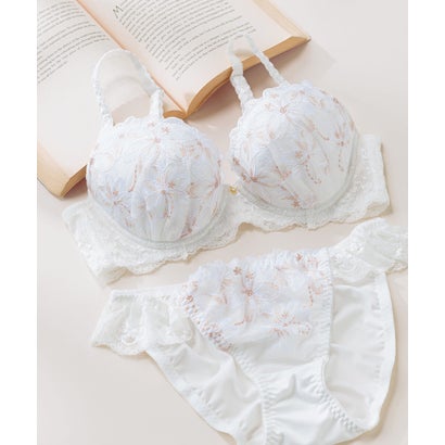 フランデランジェリー fran de lingerie マーガレット刺繍のフェミニンランジェリー自分らしいバストに 「ナチュラルデイリーブラ002 ペアブラジャー（ワイヤー有り）」 ブラジャーショーツセット【返品不可商品】 （グリーン）｜詳細画像