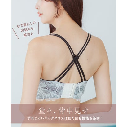 チューブブラ、2WAYストラップ王道レース×サテン 「スフレフィット001 ペアブラジャー（ワイヤー有り）」 ブラジャーショーツセット【返品不可商品】 （ホワイト）｜詳細画像