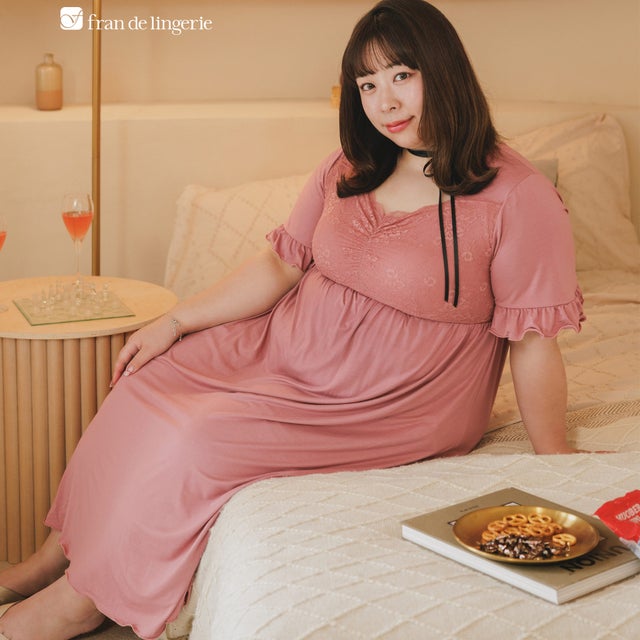 餅田コシヒカリさんとコラボレート☆ナイトブラ付きルームウェア『LuNight（ルナイト）』ナイトブラ付き半そでロングワンピース 「ルナイト ワンピース」 ワンピース （ピンク）
