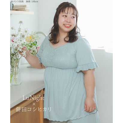 餅田コシヒカリさんとコラボレート☆ナイトブラ付きルームウェア『LuNight（ルナイト）』ナイトブラ付き半そでチュニック 「ルナイト Tシャツ」 ナイトブラ付きレース袖Tシャツ （ネイビー）｜詳細画像