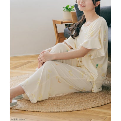 ≪tororelax とろリラ≫ フレア袖 プルオーバー＆クロップドパンツ セットアップ 「とろリラ かぶり上下セット」 かぶり上下セット （ネイビー）｜詳細画像