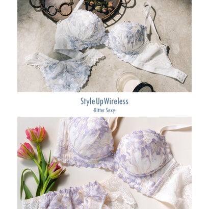 フランデランジェリー fran de lingerie 華あり刺繍のノンワイヤー しっかり盛れるノンワイヤー 「スタイルアップワイヤレスビターセクシー ペアブラジャー（ワイヤー無し）」 ノンワイヤーブラショーツセット【返品不可商品】 （ホワイト）｜詳細画像