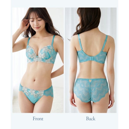 フランデランジェリー fran de lingerie 華あり刺繍のノンワイヤーしっかり盛れるノンワイヤー 「スタイルアップワイヤレスビターセクシー ペアブラジャー（ワイヤー無し）」 ノンワイヤーブラショーツセット （グリーン）｜詳細画像