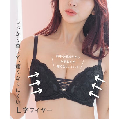 フランデランジェリー fran de lingerie 編み上げ×レースのキュートデザインすっきりラインの谷間メイクブラ 「フランスタンダード007 ペアブラジャー（ワイヤー有り）」 ブラジャーショーツセット【返品不可商品】 （他）｜詳細画像