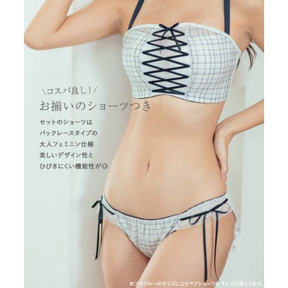 フランデランジェリー fran de lingerie チューブブラ、2WAYストラップ 刺繍で描くリッチなマドラスチェック「スフレフィット002」ブラジャーショーツセット （ピンク）｜詳細画像