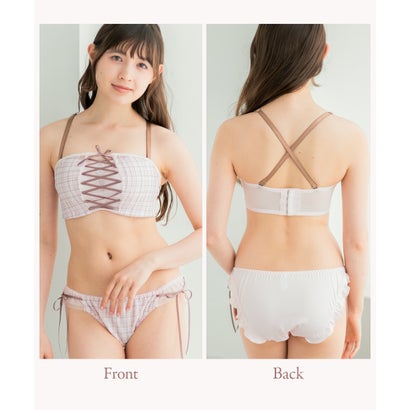 フランデランジェリー fran de lingerie チューブブラ、2WAYストラップ 刺繍で描くリッチなマドラスチェック「スフレフィット002」ブラジャーショーツセット （ブラック）｜詳細画像
