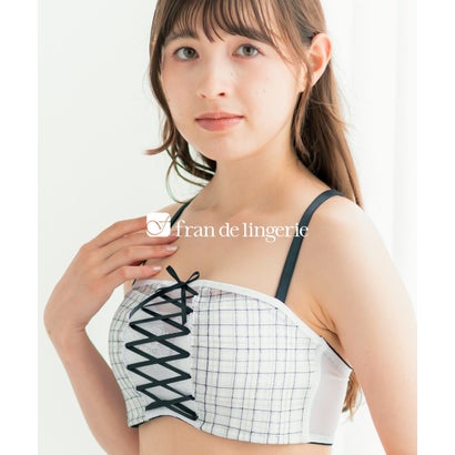 フランデランジェリー fran de lingerie チューブブラ、2WAYストラップ 刺繍で描くリッチなマドラスチェック「スフレフィット002」ブラジャーショーツセット （ブラック）｜詳細画像