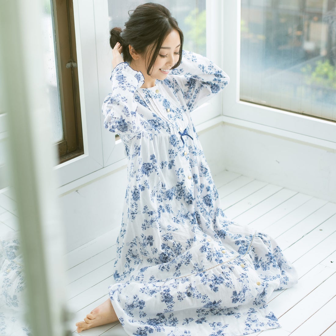 極美品】レオナール ロング カンカン ワンピース トリム 花柄 40 