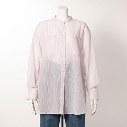 フレームスレイカズン frames RAY CASSIN シアーストライプバンドカラーシャツ（ピンク）｜詳細画像