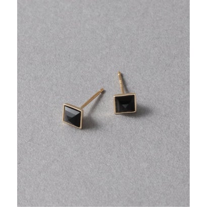 リラ Lilas 《予約》オニキスピラミッドモチーフ4mmピアス K10（両耳） （ゴールド）｜詳細画像