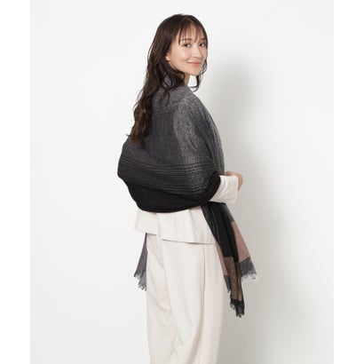 【洗える】カシミヤ100％縮絨薄手ストール 70×190cm オンブレー カラーブロック （ブラック）｜詳細画像