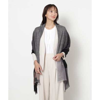 【洗える】カシミヤ100％縮絨薄手ストール 70×190cm オンブレー カラーブロック （ブラック）｜詳細画像