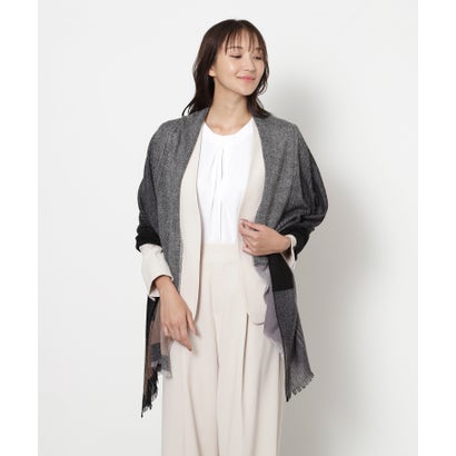 【洗える】カシミヤ100％縮絨薄手ストール 70×190cm オンブレー カラーブロック （ブラック）｜詳細画像