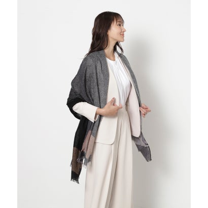 【洗える】カシミヤ100％縮絨薄手ストール 70×190cm オンブレー カラーブロック （ブラック）｜詳細画像