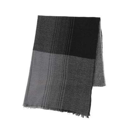 【洗える】カシミヤ100％縮絨薄手ストール 70×190cm オンブレー カラーブロック （ブラック）｜詳細画像