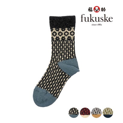 フクスケ fukuske 【fukuske】 靴下 ジャガード柄 クルー丈 綿麻加工 奈良県産(3263-405) （モクチャコール910）｜詳細画像