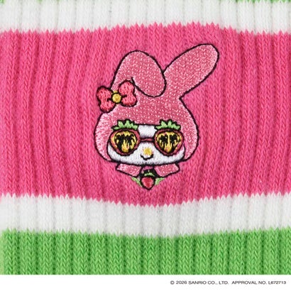 フクスケ fukuske 【MULGA THE ARTIST×サンリオキャラクターズ】 靴下 ワンポイント ライン クルー丈 (321A-551) （Lレッド190）｜詳細画像
